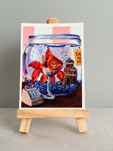 Aceo print 5x3 goldfish - aceo, 2.5x3.5”